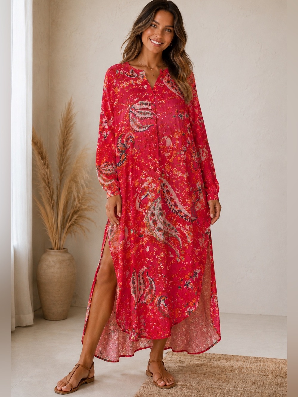🌺 Cleobella Organic Cotton Paisley High-Low Maxi Dress – Size Small